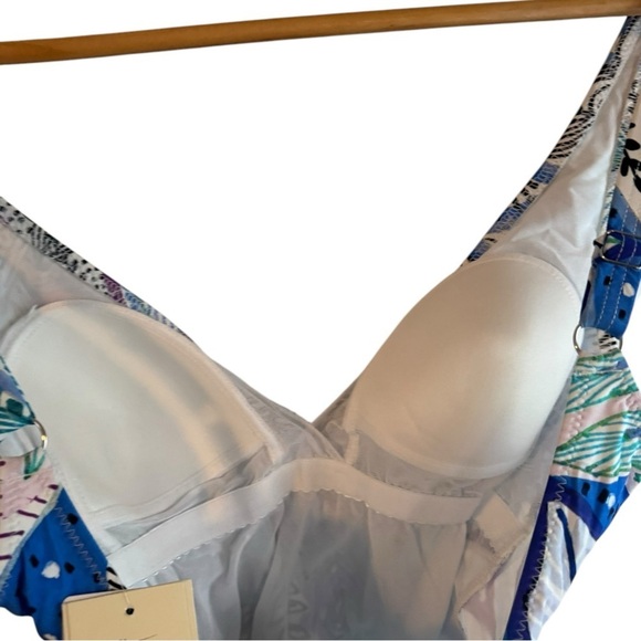 New! Profile By Gottex Tropic Boom V-Neck Surplice Ruffle One Piece Swimsuit - Picture 6 of 8